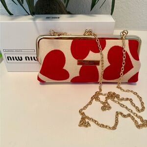 Miu Miu Red and White Heart Clutch